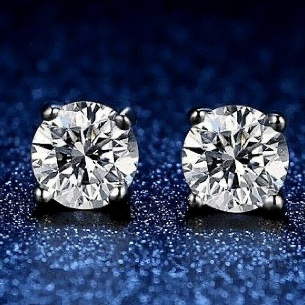 3 ctw Brilliant Round Cut Diamond Stud Earrings New - Picture 4 of 4